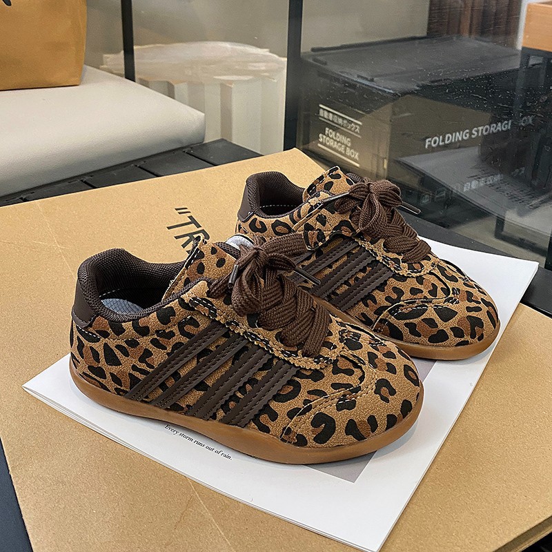 Kids Leopard Print Sneakers for Boys Girls Retro Brown Toddler Trainers Soft Sole Non-Slip Walking Shoes Fashion Children's Casual Sneakers for D
