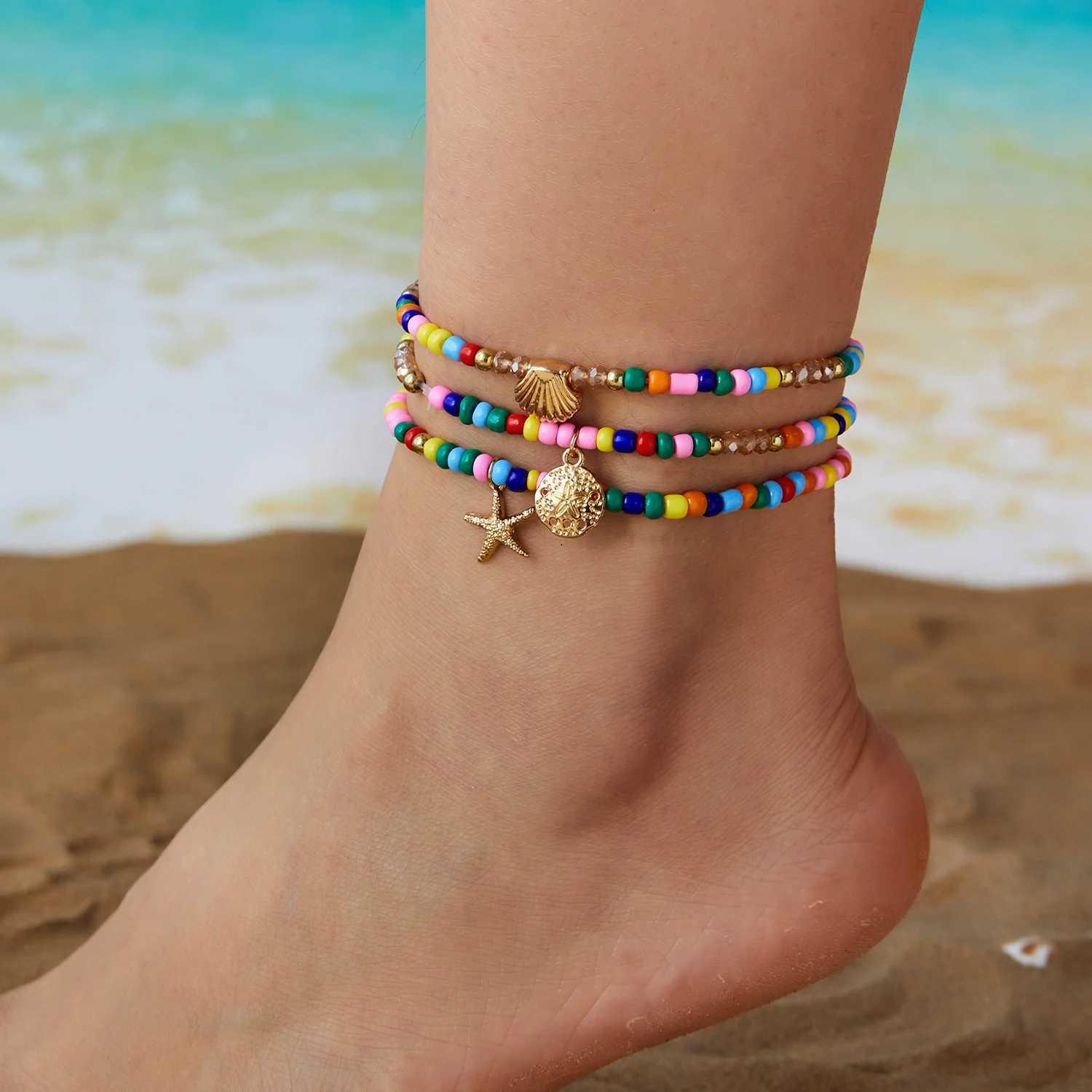 Bohemian Starfish Shell Anklet Set For Women Colorful Rice Beads Anklet On The Leg Beach Barefoot Sandal Leg Jewelry H260325 - view 3