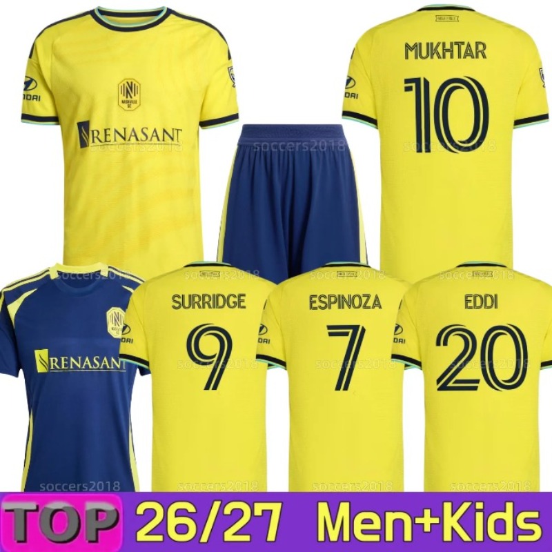 25 26 27 Nashville SC Soccer Jerseys MUKHTAR SURRIDGE ESPINOZA EDDI Primary In BOYD 2025 SHAFFELBURG MOORE 2026 2027 Home Away Football Shirt men kids kits