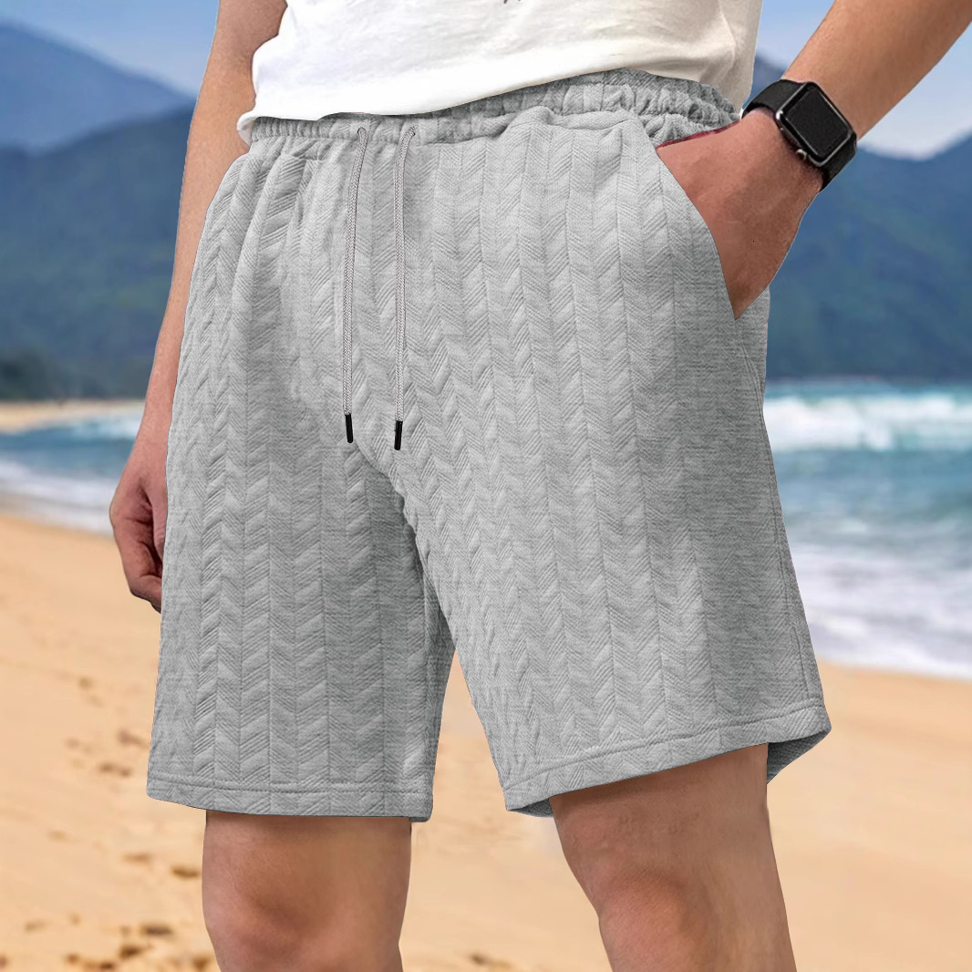 European And American Men's Fashion Summer Loose Solid Color Shorts Jacquard Fabric Drawstring Essential Shorts Men's Casual Shorts Beach Shorts