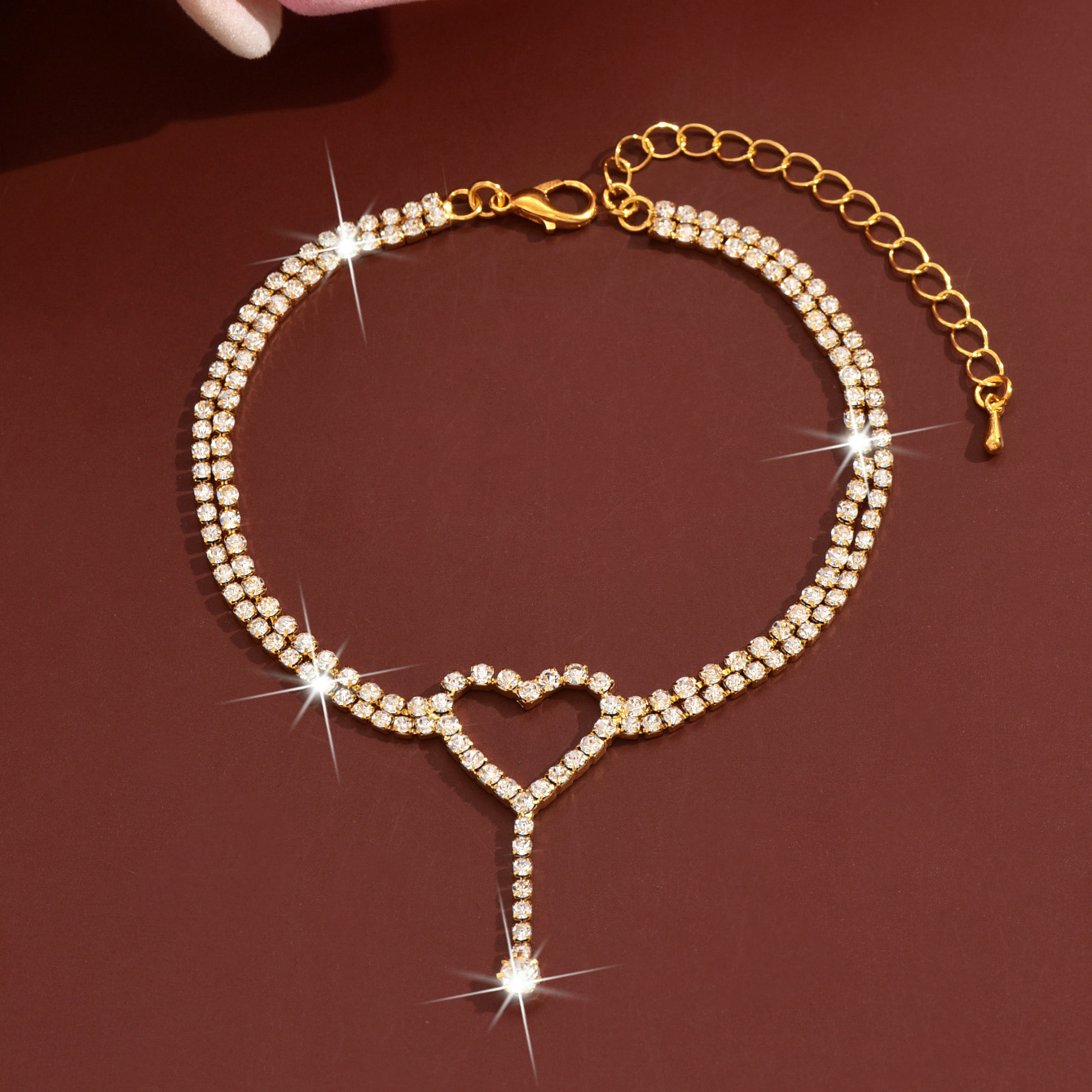 Ankle Bracelet Beach Barefoot Jewelry Hot Sale Luxury High-End Ultra Full Diamond Heart Double-Layer Foot Jewelry Fashion Shiny Rhinestone Anklet