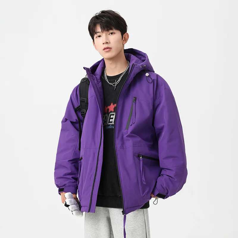 Casual Mens Hooded Cotton-Padded s 2025 Winter Outdoor Loose Solid Color Thick Parkas Streetwear Windproof Top Down Coats M260325