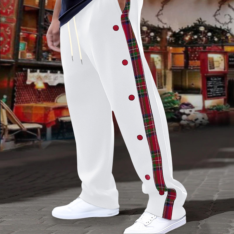 2026 New Essential Pants American Style Men's Buttoned Plaid Casual Pants Straight-leg Outdoor Trousers For Men