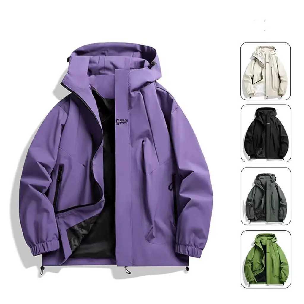 Mens Waterproof Windbreaker Hooded Zipper Cargo Coat Black Bomber Camping Hiking Loose Fit Softshell Thin Outerwear M260325