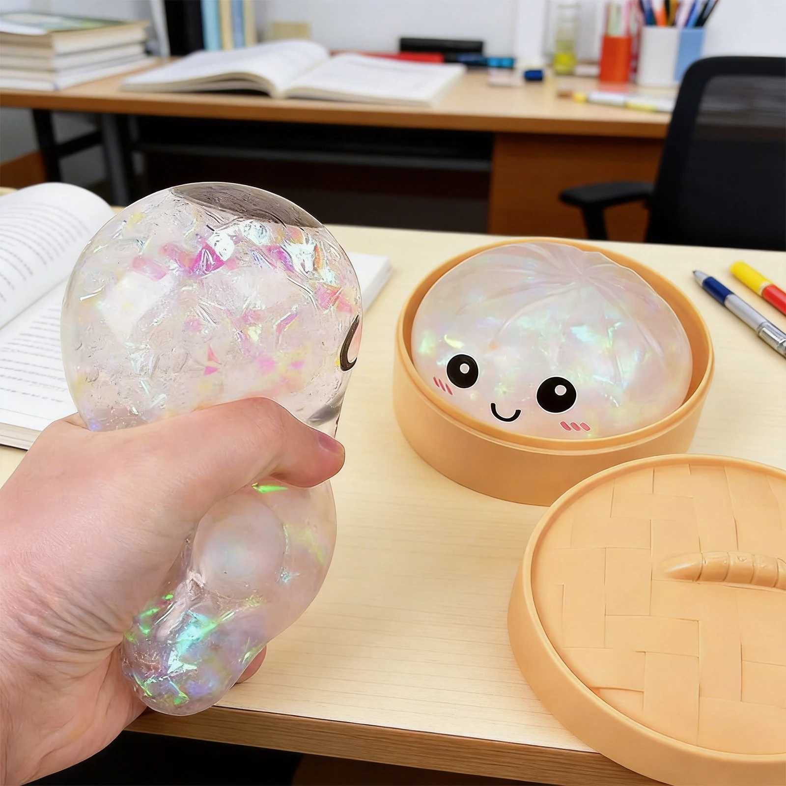 Glitter Dumpling Squishes Stress Balls Fidget Sensory Toys Simulation Food Squishies Bun with Steamer Squeeze Dough Ball Gifts Z260325