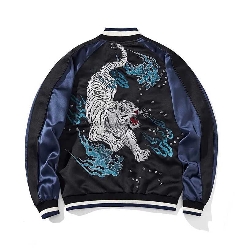 Tiger Embroidery Baseball Jacket Men Satin Sukajan Male Fashion Coat Luxury Spring Long Sleeve Clothing D021 C260325