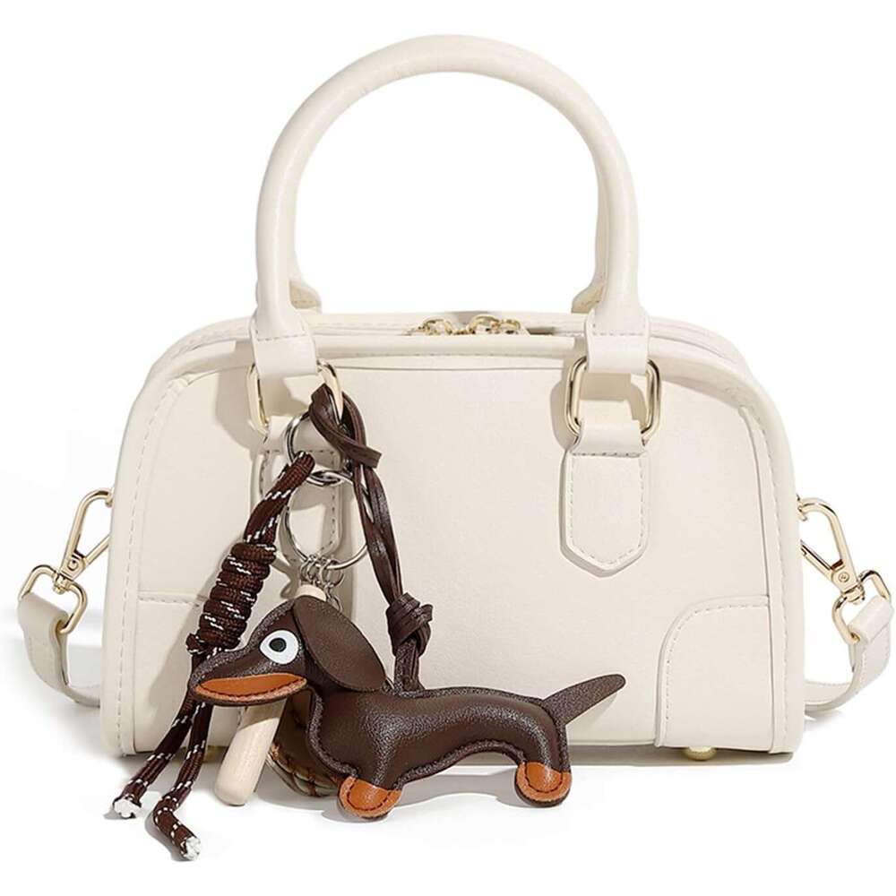 Leather Crossbody Purses for Women, Small Top Handle Cute Shoulder Bag with Pendant and Adjustable Strap