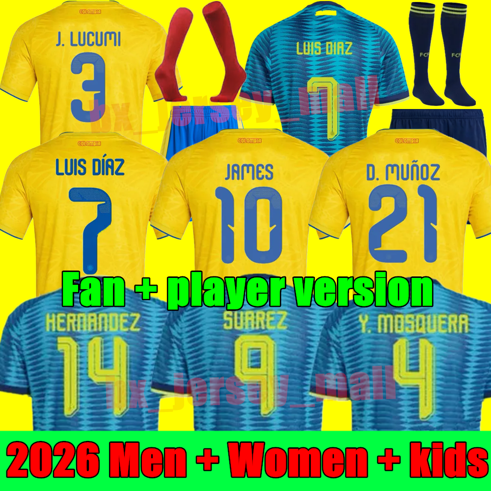 2026 COlOMBIA JAMES Soccer Jerseys Men Kids Kit Columbia National Team Football Shirt Home Away Set Camisetas Copa America D.VALOYES ARANGO C. CHUCHO CUADRADO