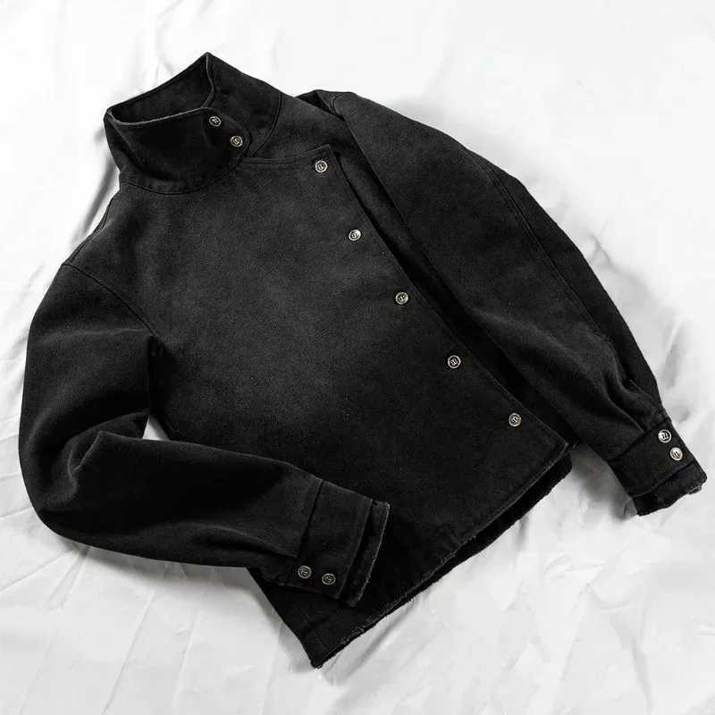 Mens Jacket Harajuku Y2K Fencing Vintage Wash Gradient Irregular Button Unisex Gothic Streetwear Canvas Cotton Casual Fashion C260325