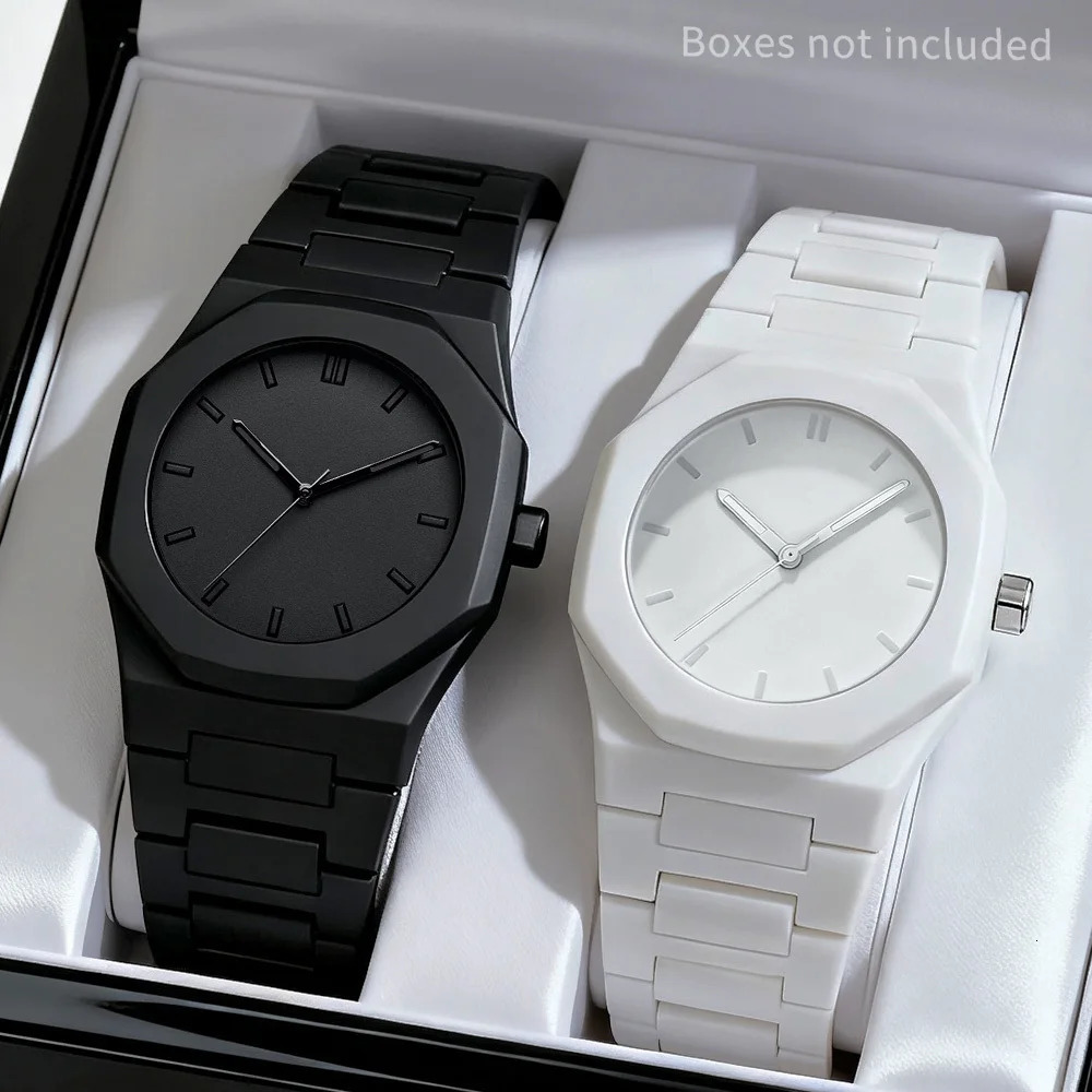 2PCS Fashion Men Quartz Watches Set Casual Plastic Band Man Sports Wristwatch Reloj HombreWithout Box 260325