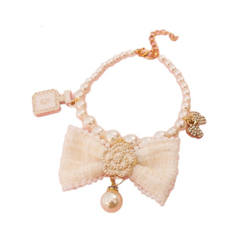 Pet Collar Designer Pearl Necklace Cute Heart Decor Silent Rhinestone Adjustable For Kittens And Small Dogs