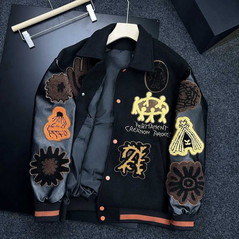 American Hip-hop Embroidered Leather Jacket for Men Spring Autumn Loose Baseball Casual Jackets for Couples Men Clothing C260325