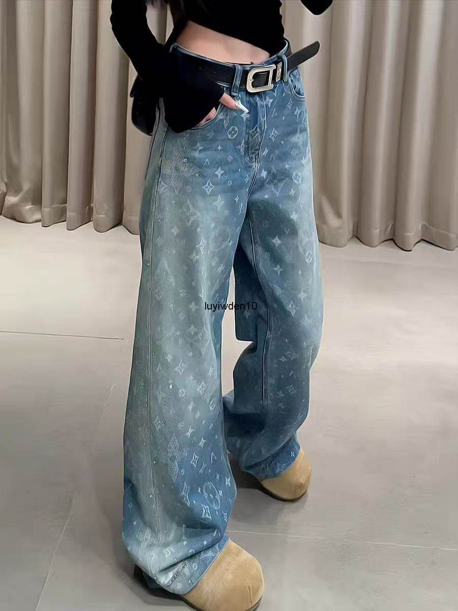 Women's Jeans Straight-leg high-waisted jeans for women new spring 2026 style with star and diamond embroidery design - versatile slimming and wide-leg pants
