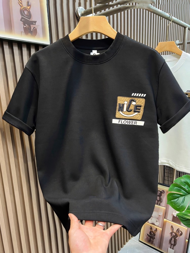 Men's Heavyweight Vintage American High-Street T-Shirts | Letter Graphic Crew Neck Stylish Versatile Casual Short Sleeve Tops