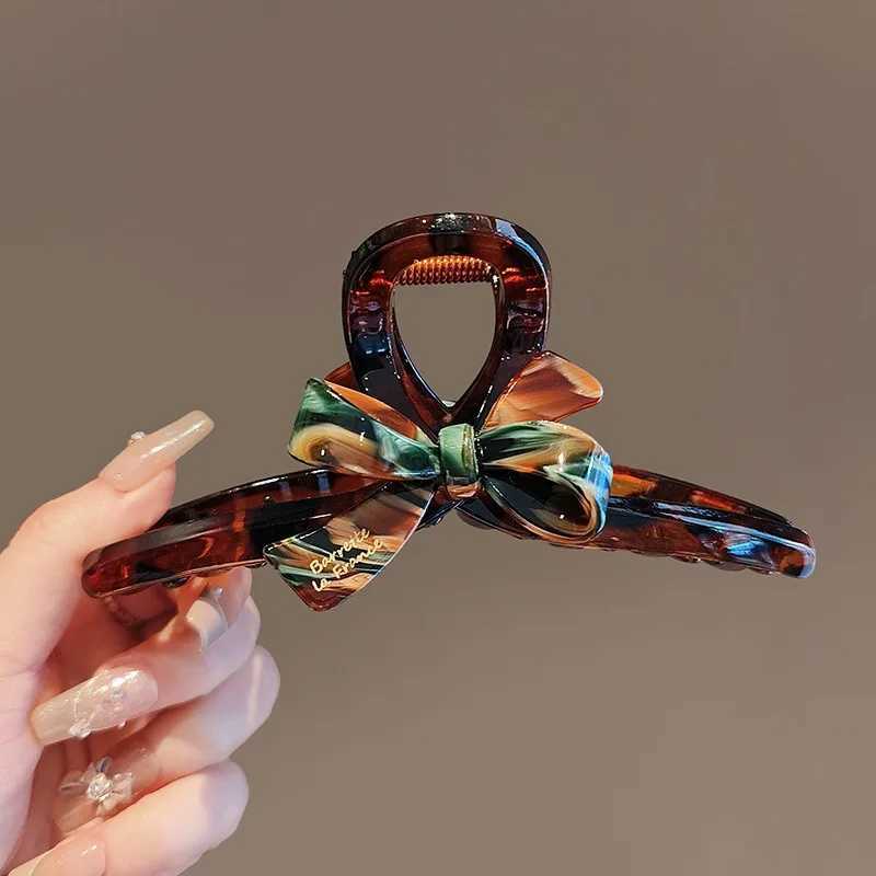 1/2pcs Enamel oil painting bow shark clip temperament high-end back of the head disc hair clip acrylic clip H260326
