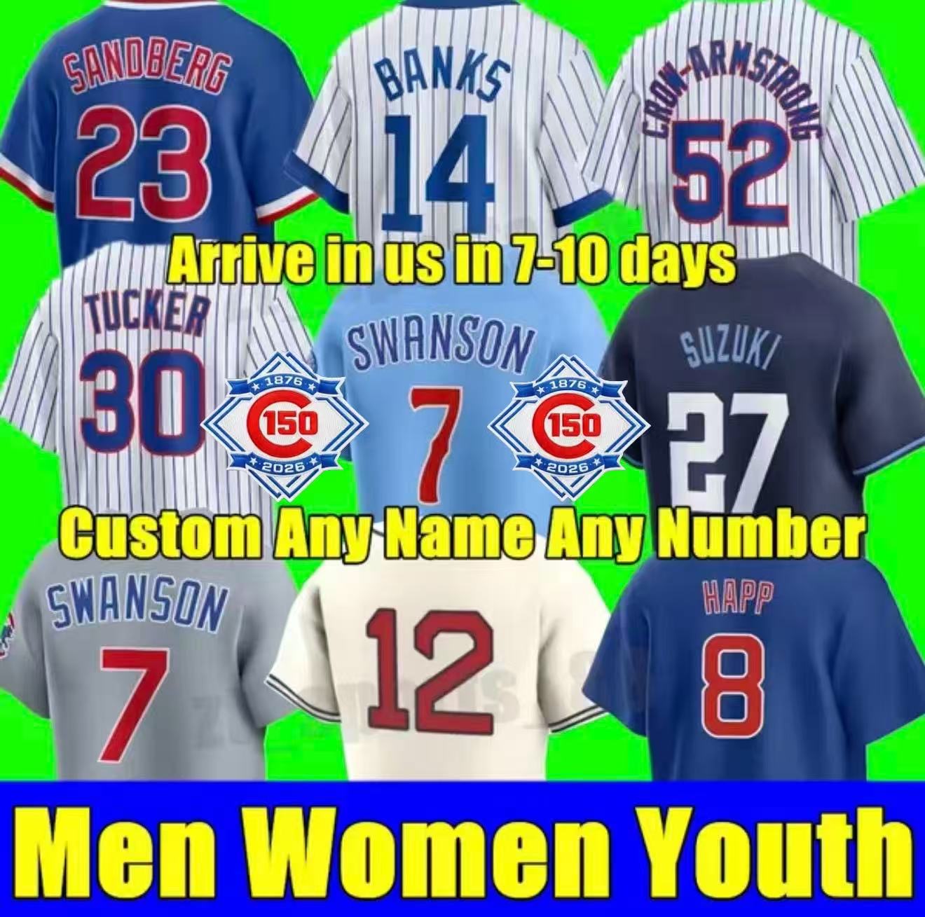 2026 Custom S-4XL Dansby Swanson Cody Bellinger Jersey Seiya Suzuki Nelson Velazquez Nick Madrigal Marcus Wilson CuBs Happ Jason Sandberg Men Women Youth Baseball
