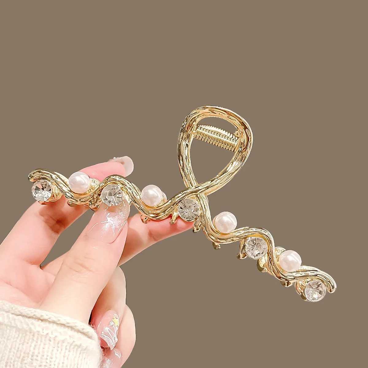 High-end Pearl Rhinestone Geometric Hair Clip Large Size Womens Back of Head Alloy Hair Grip Korean Style Hair Accessories H260326