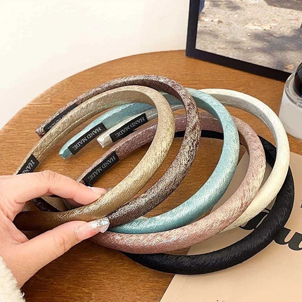 Fashion Korean Shiny Glossy Headbands For women satin silk Thin Sponge Hairband Bezel Girls Hair Accessories Simple Headwear D260326