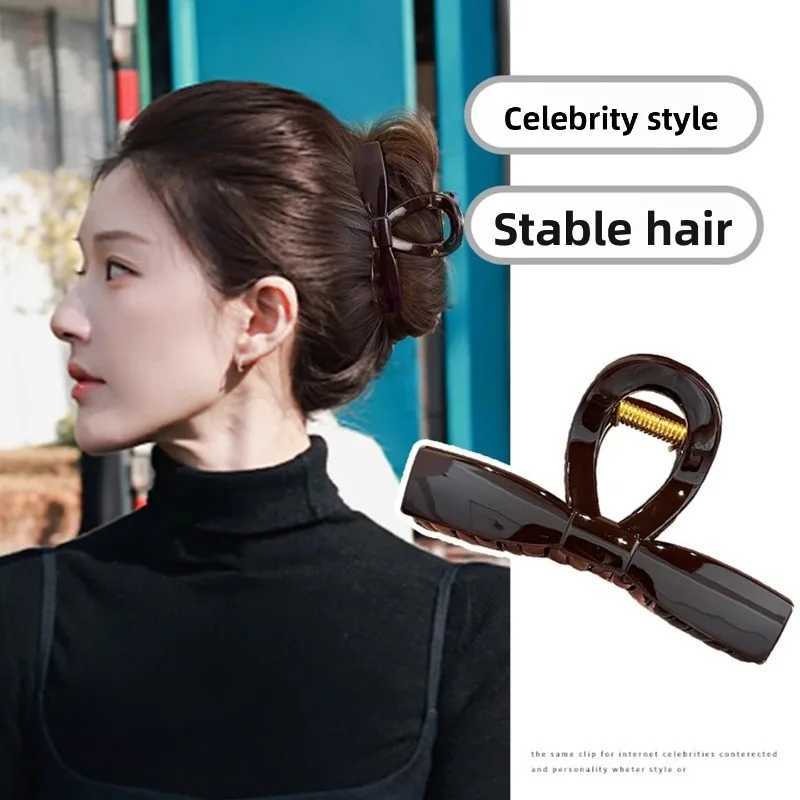 1 piece of retro coffee colored bow cliplarge hair clipshiny plastic disc hair clipsimple and elegant womens headwear H260326