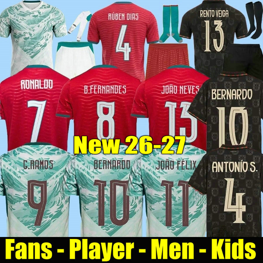 Portugals Jersey 2026 2027 FERNANDES Portuguesa 26 27 soccer Football Shirts Men Kids Kit B.FERNANDES JOAO FELIX long sleeve fans player version BERNARDO