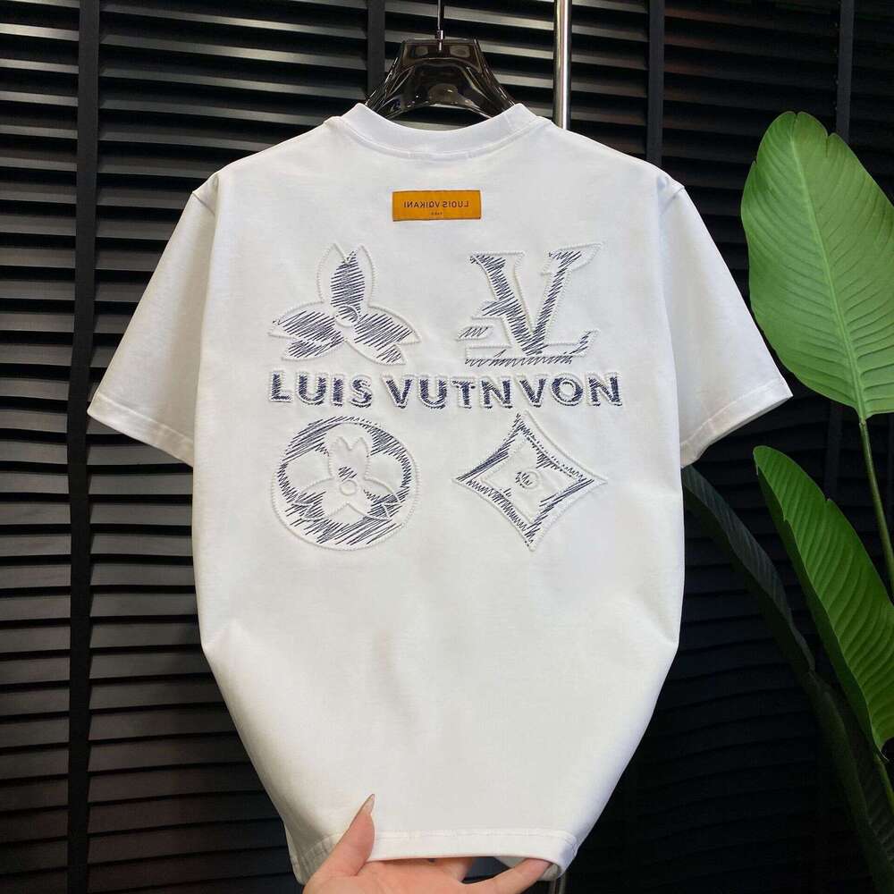 2026 New Cotton Short Heavy Craft Half Sleeve Embroidered T-Shirt Men Light Luxury Trendy Brand Dopamine National Trend Hot Item