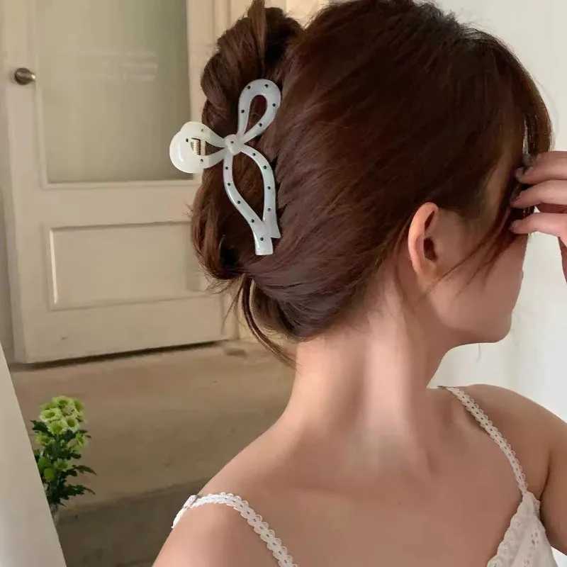 Black White Bowknot Hair Claw for Women Korean Elegant Bow Hair Clips Crab Hairpins Barrette Girl Hair Accessories H260326