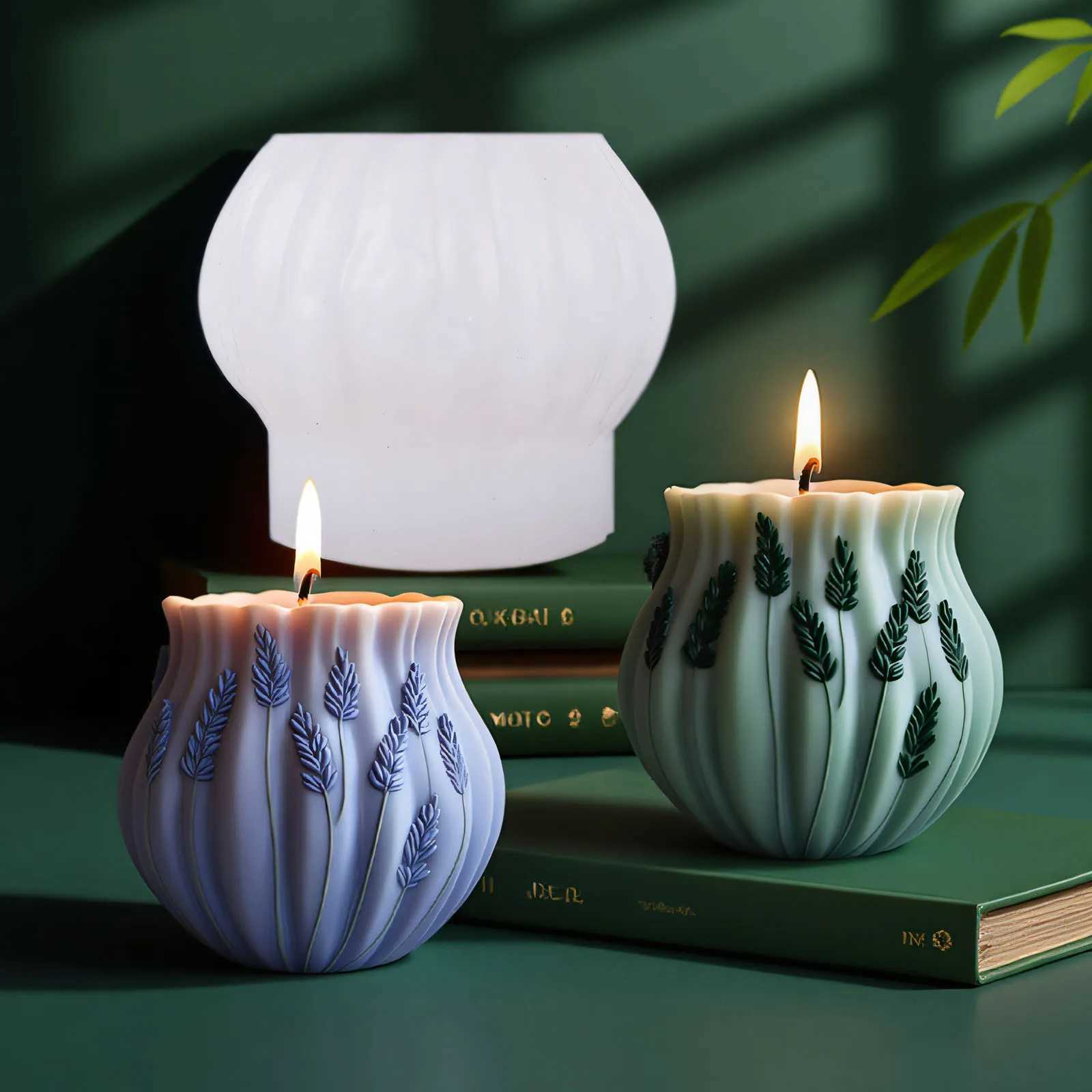 Lavender Silicone Candle Mold Cylinder Feather Lavender Aromatherapy Soap Ornament Craft Plaster Resin Mold Home Decor H260326