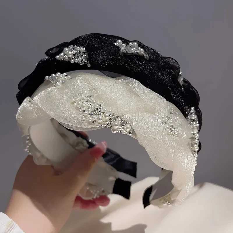 Korean Double Pearl Rhinestone Headband Lace Braided Hairband Hair Hoop Bezel Crystal Headbands for Women Girl Hair Accessories D260326