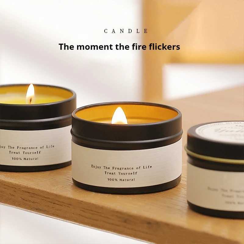 Black Tin Can Scented Aromatic Candles Wooden Wick Candle Jars with Lid Classic Home Decorative Candles Citronella H260326
