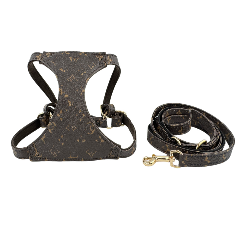 designer dog harness dog clothes dog collar dog designer Adjustable Soft PU Leather Suede Lining Pet Vest Harness and Leash