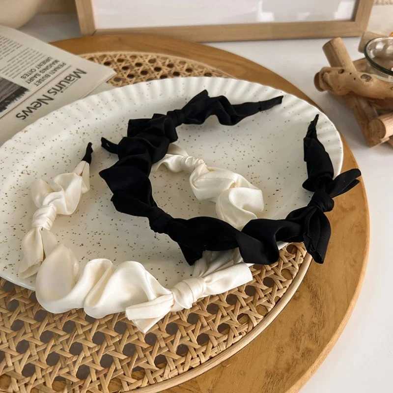 Korean Bow Headband Black White Women Girls Solid Color Hair Bands Hoop for Holiday Party Hair Accessories D260326
