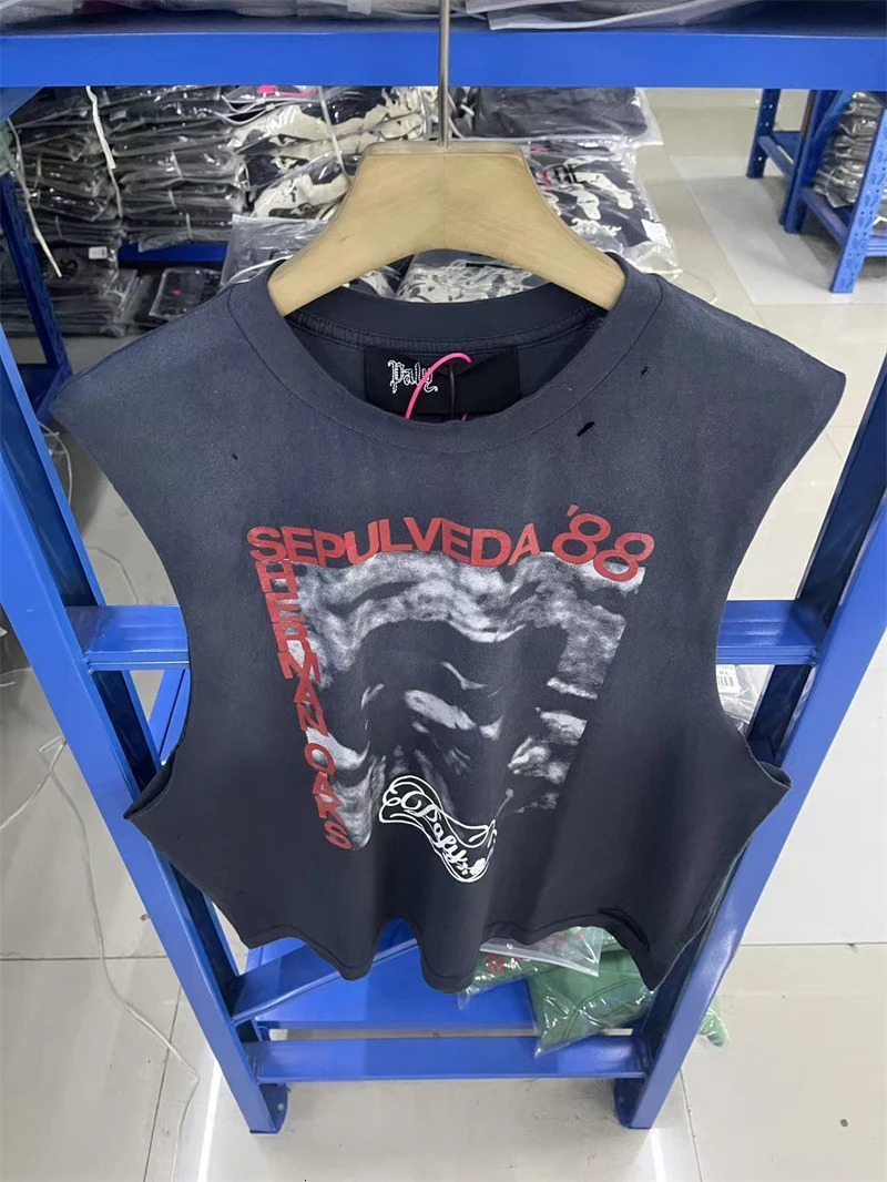Summer PALY HOLLYW 26SS Pattern Print Vintage High Street Casual Loose Cotton Washed Tank Top Trendy Oversize Vest MEN 260313