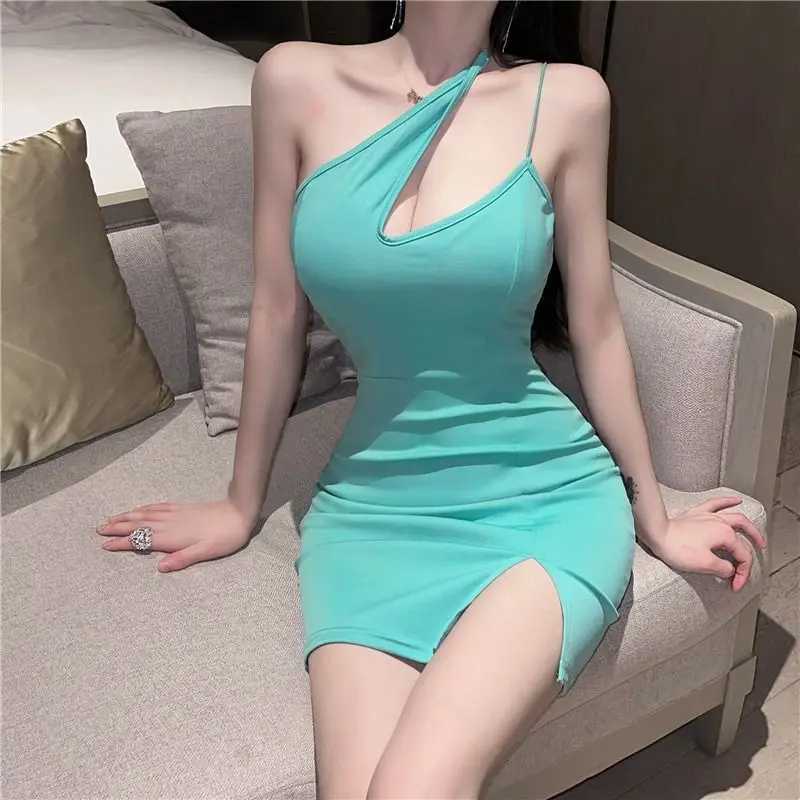 Summer Women Concise Solid Color Party Dress Lady Special Designer Slim Fit Suspender Skirts Female Fashion Cyan Halter Dress M260326