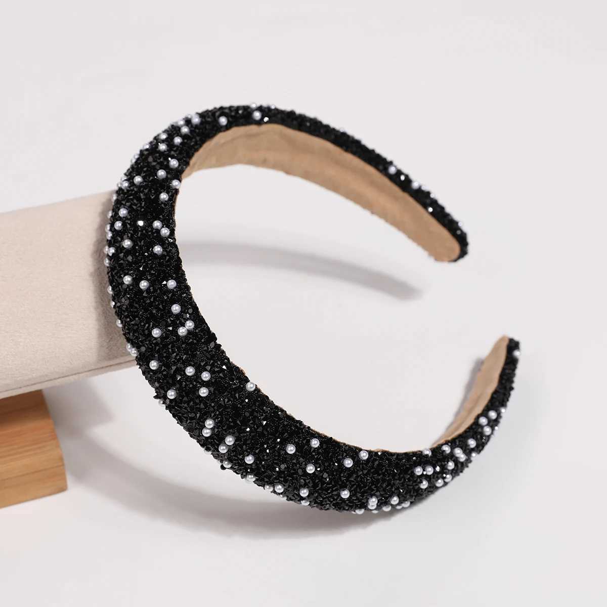 Pearl and Rhinestone Wide Headband Multi-Color Light Luxury Shiny Headband Versatile for Daily Wear/Parties Makes Face Look Smaller Elegant Hair Acces