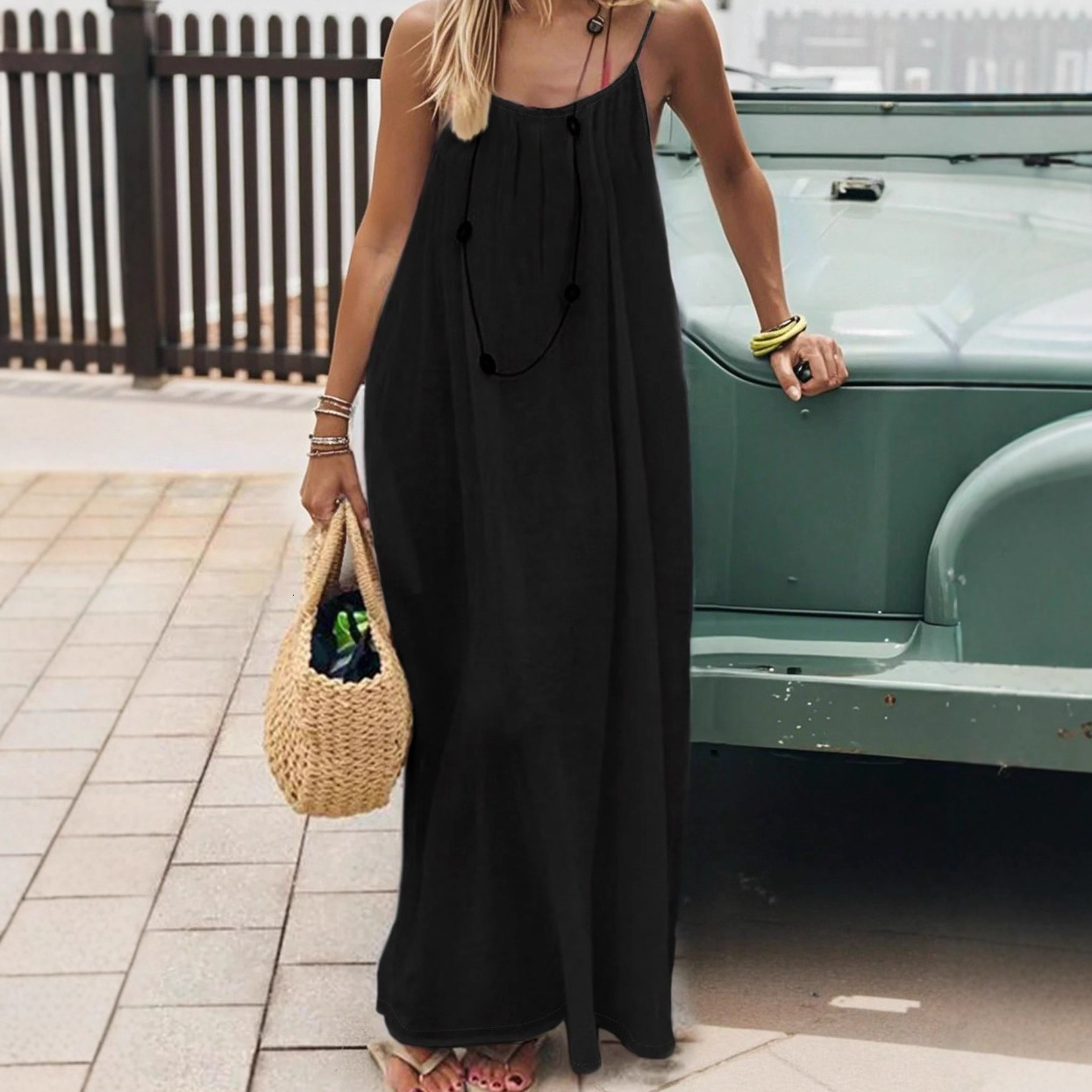 Woman Clothing Designer Dress Loose Linen Camisole Maxi Dress New Backless Casual Homewear & Outdoor big size Beach Dress for Women