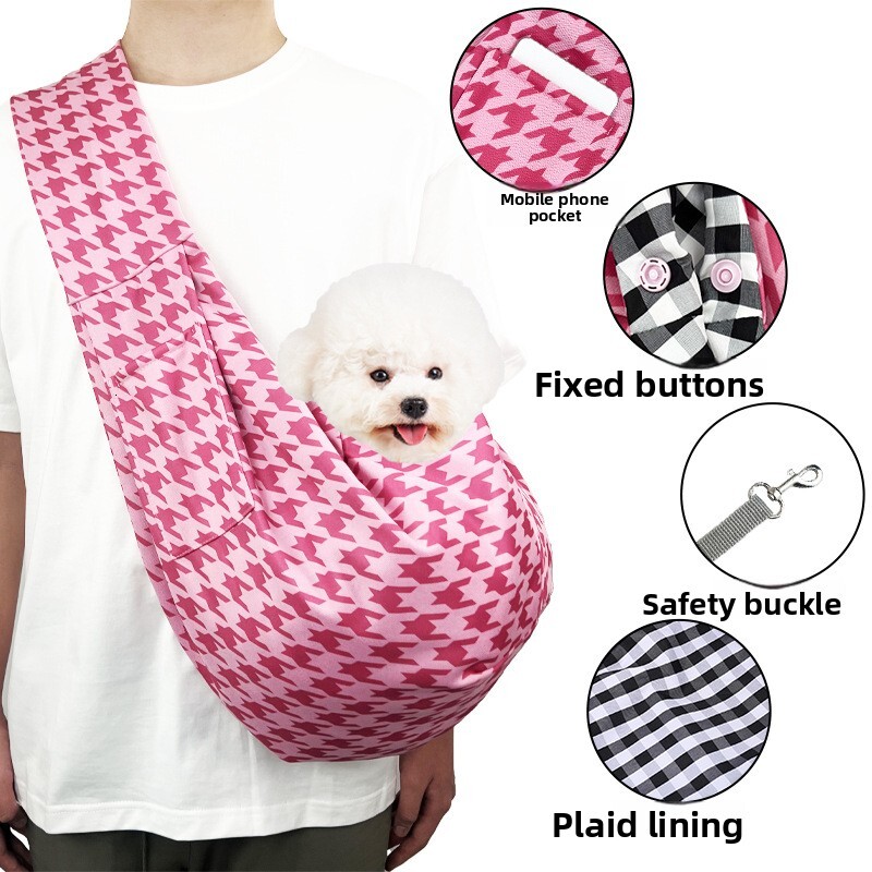 Pet Travel Backpack Japanese Houndstooth Foldable Portable Lightweight Breathable Large Capacity Cat Bag Dog Bag Pink
