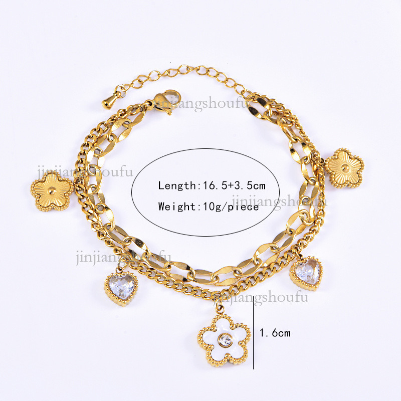 Designer Bracelet Luxury Women's Jewelry Fashion Trend Stainless Steel Color Preserved White Shell Five Leaf Flower Sticky Diamond Double Layer S