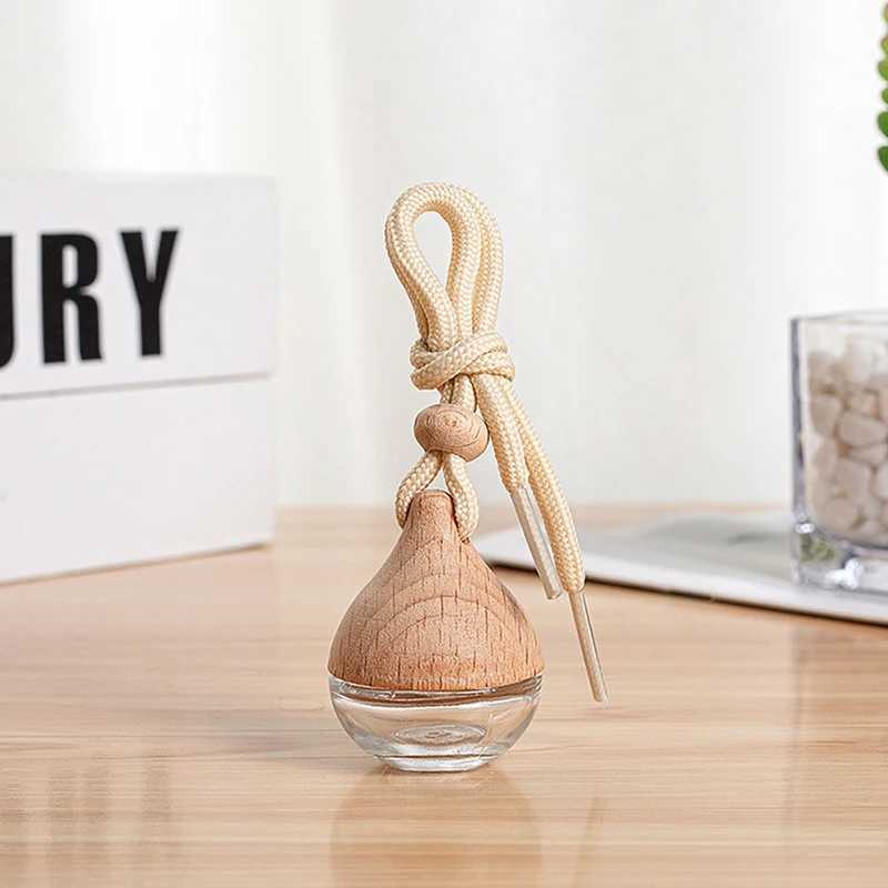 6ML Empty Car Air Freshener Pendant Perfume Glass Bottle With Wooden Caps Refillable Car Essential Oil Diffuser Bottle H260326