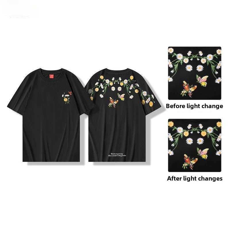 Fashion Men T Shirt Vintage Embroidery T Shirt Women Daisy Hip Hop Tees Shirt Cotton Harajuku Loose Summer Top Flower Butterfly C260326