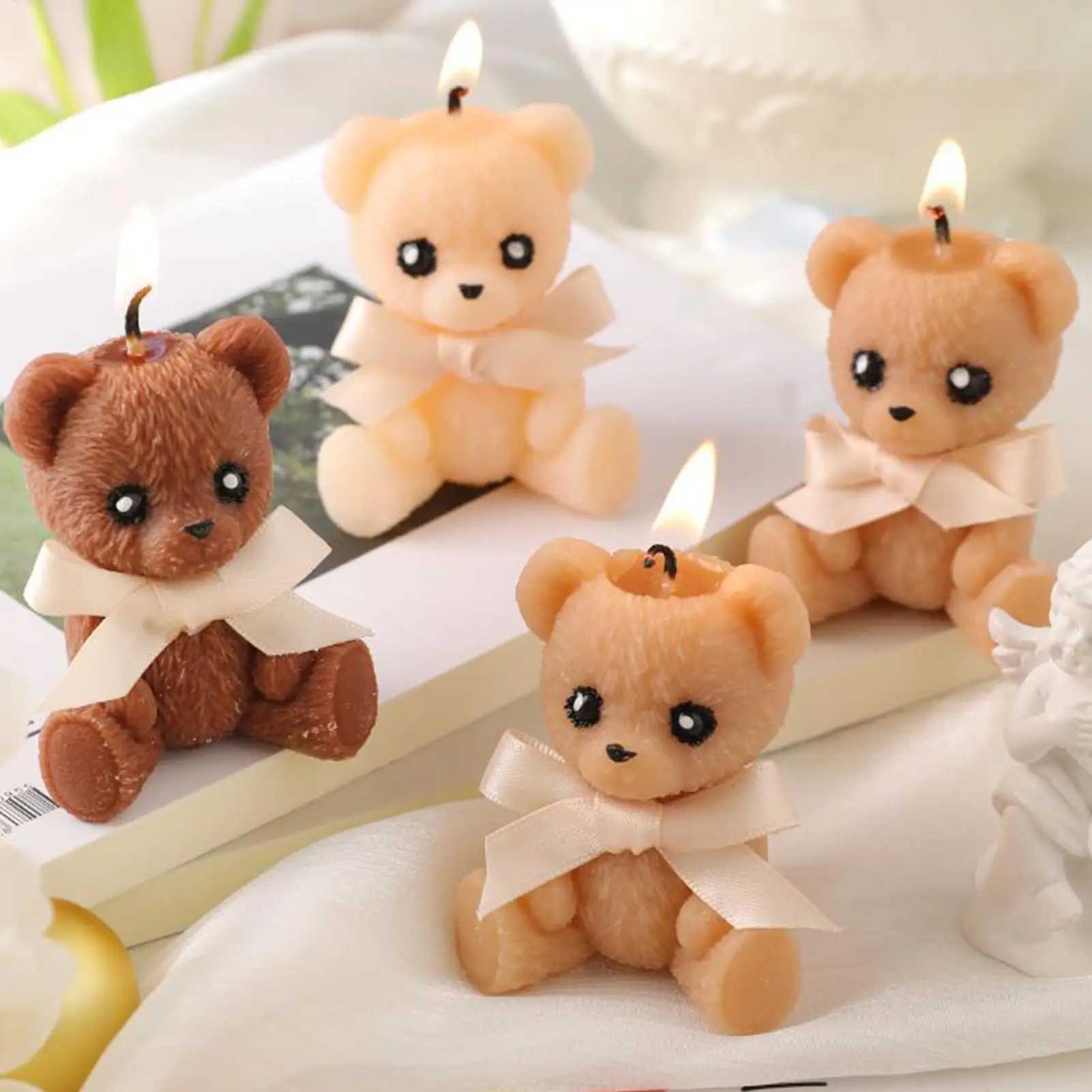 Bear Shaped Candle Scented Aesthetic Cute Decorative Soy Wax Candle for Memorial Desk Decor Living Room Party Favors Gift H260326