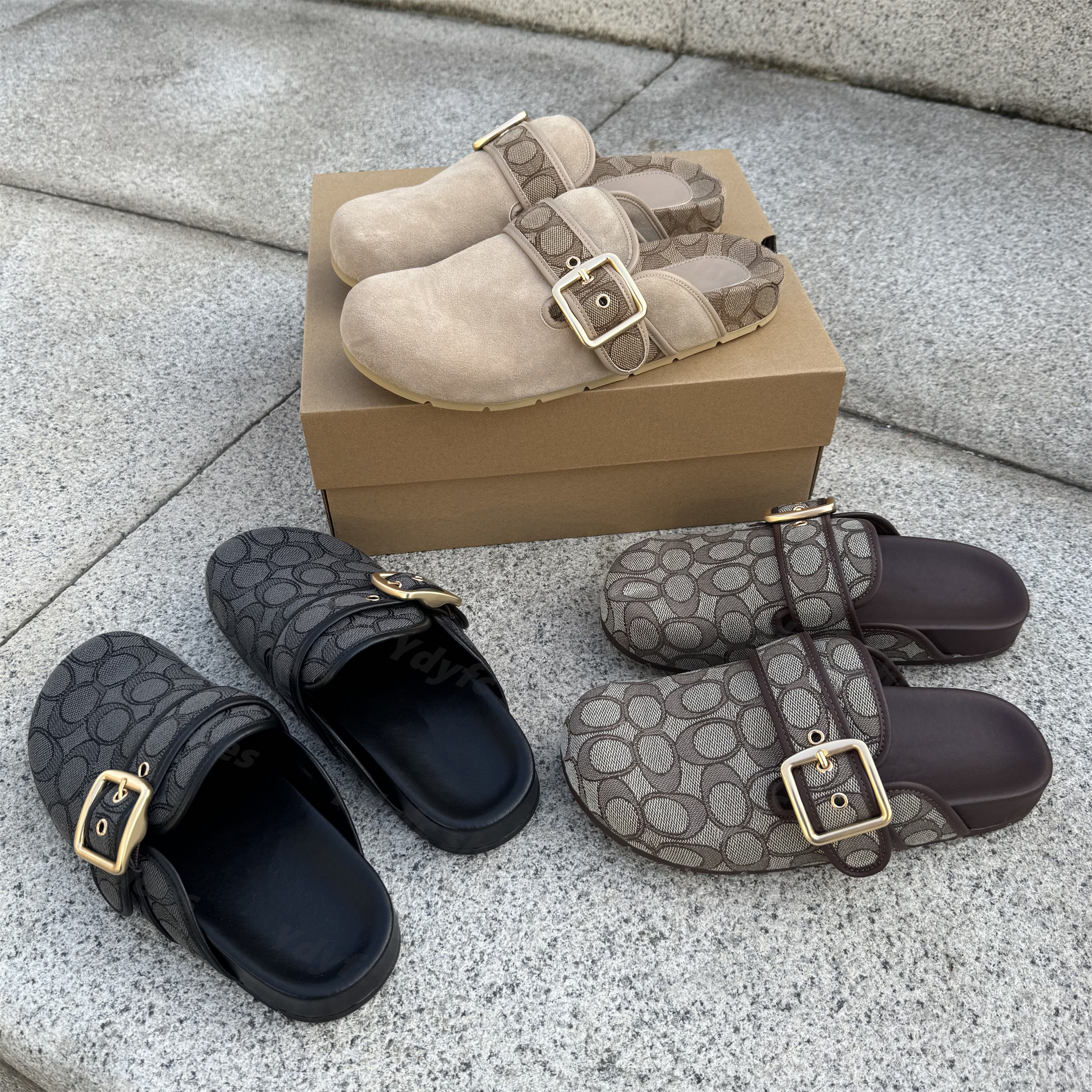 Designer Archival Buckle Clogs Ashton Clog Loafers Slippers High Quality Fur Suede Fall Summer Beach Flats Sandals Genuine Leather Slide Casual Women Size 35-42