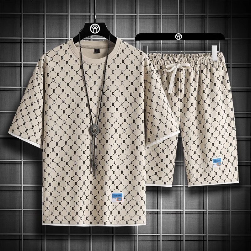 Luxury Brand Designer Clothes 2025 Summer Sports Set For Men Trendy Brand Fashion Full Print Casual T-Shirt And Shorts Two-Piece Set For Men