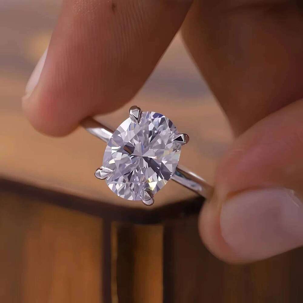 Jewelry Rings 925 Sterling Silver 2CT Zircon Gorgeous Shiny Oval Stone Ring Engagement Wedding Luxury High Quality Fine Gift for Women Size 5-10 Visio