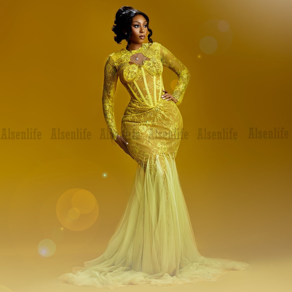 Luxury Prom Dresses For Women Lace Appliqued Black Girls Mermaid Evening Gowns Long Party Dress for Bridemaid
