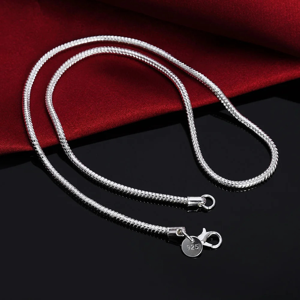 4075cm 925 Sterling Silver 1MM2MMM solid Snake Chain Necklace For Men Women Fashion Jewelry for pendant 260325