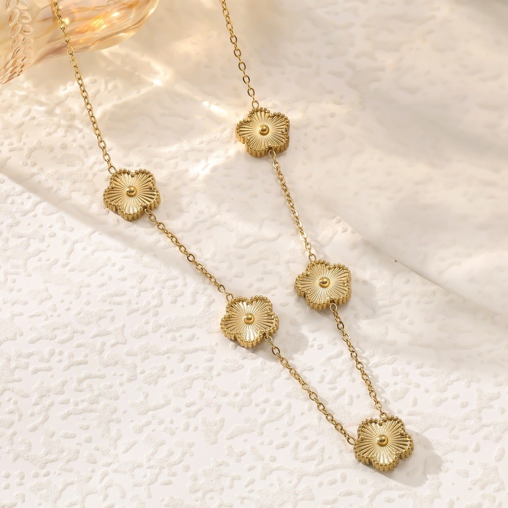 3pcs/set Designer Jewelry Set Five-petal Flower Clover Earrings Necklace Ring Bracelet Stainless Steel set for Woman Accessories Party Jewelry