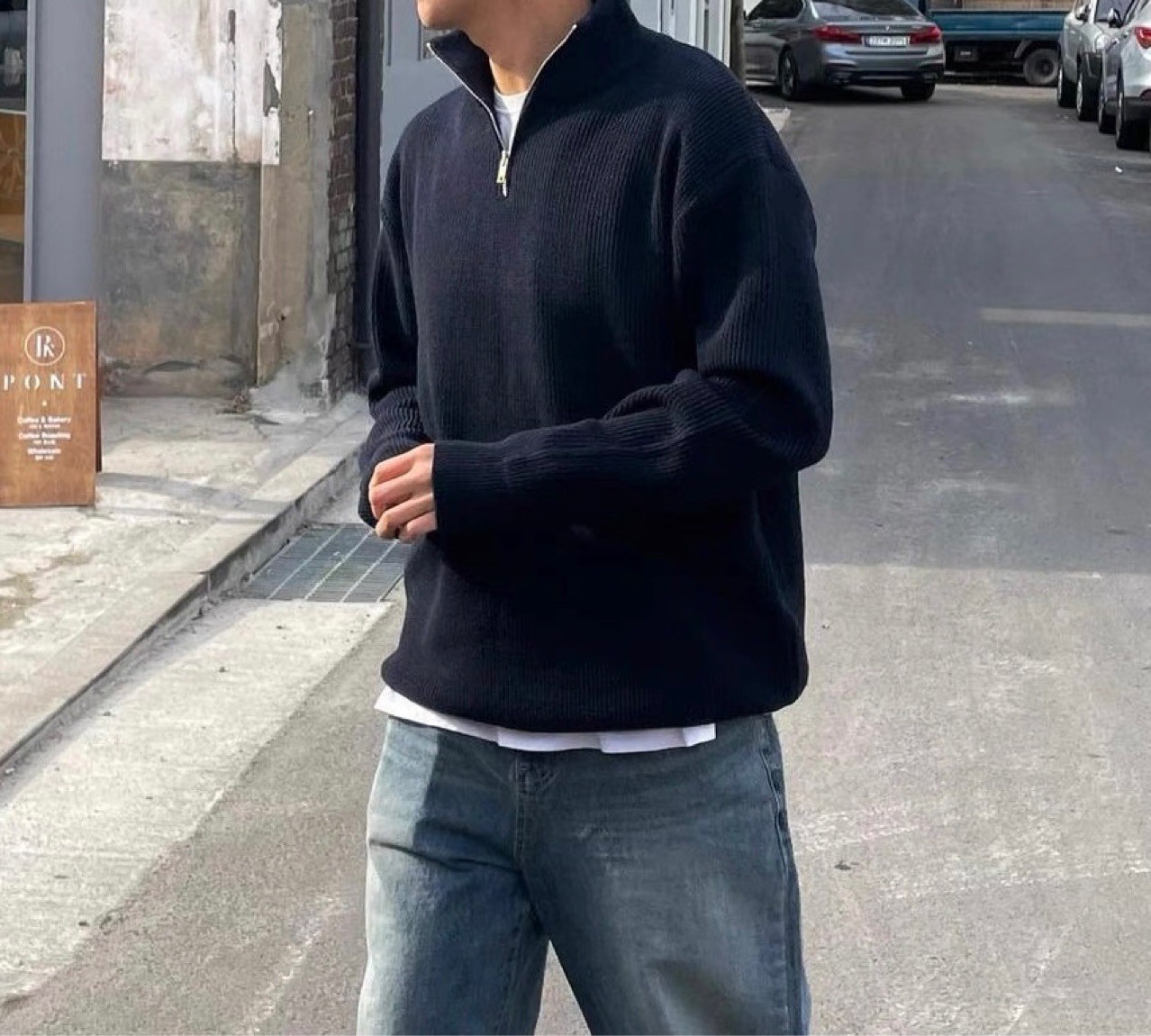 Men's Jackets Autumn Winter Men Loose Casual Knit Sweater Zipper Semi High Neck Long Sleeve Cardigan Lazy Comfortable Warm Fashion Top