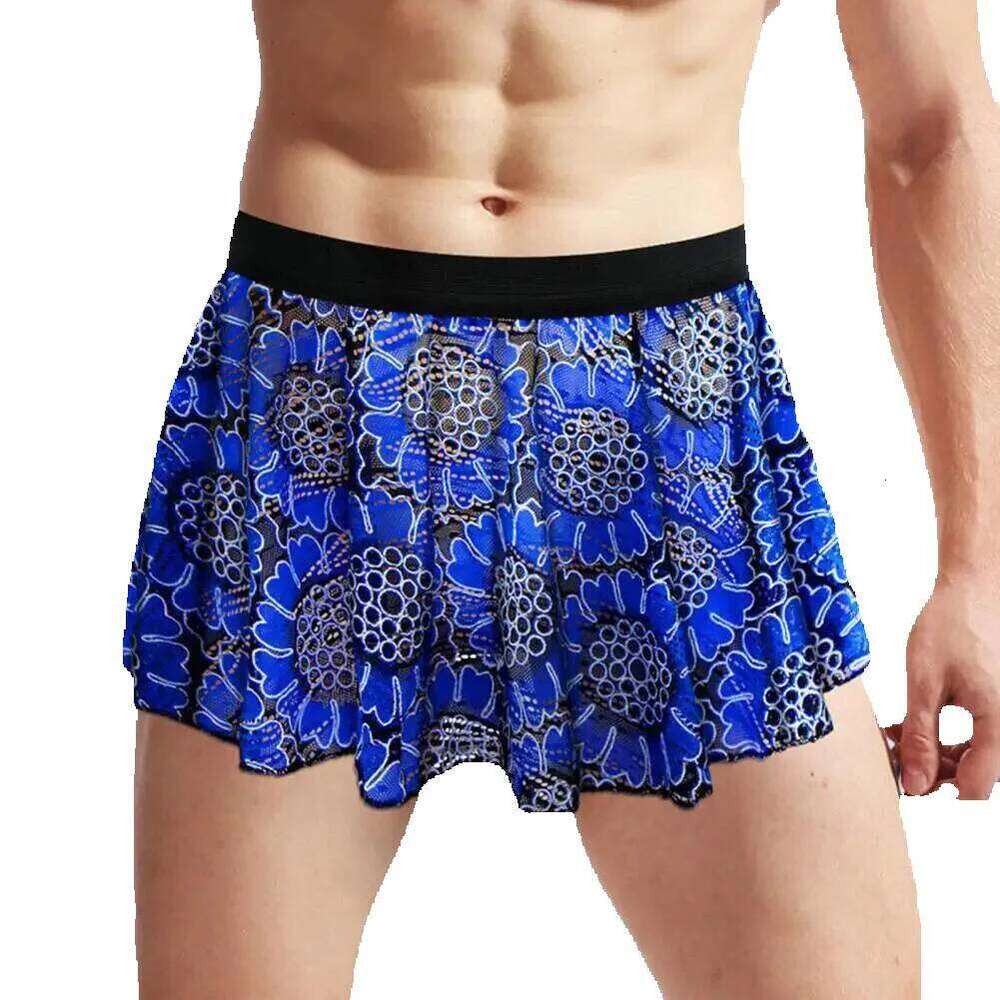Party Vintage Printed Pleated Mini Skirt For Men Elastic Waist Clubwear Panties Underwear Soft Breathable