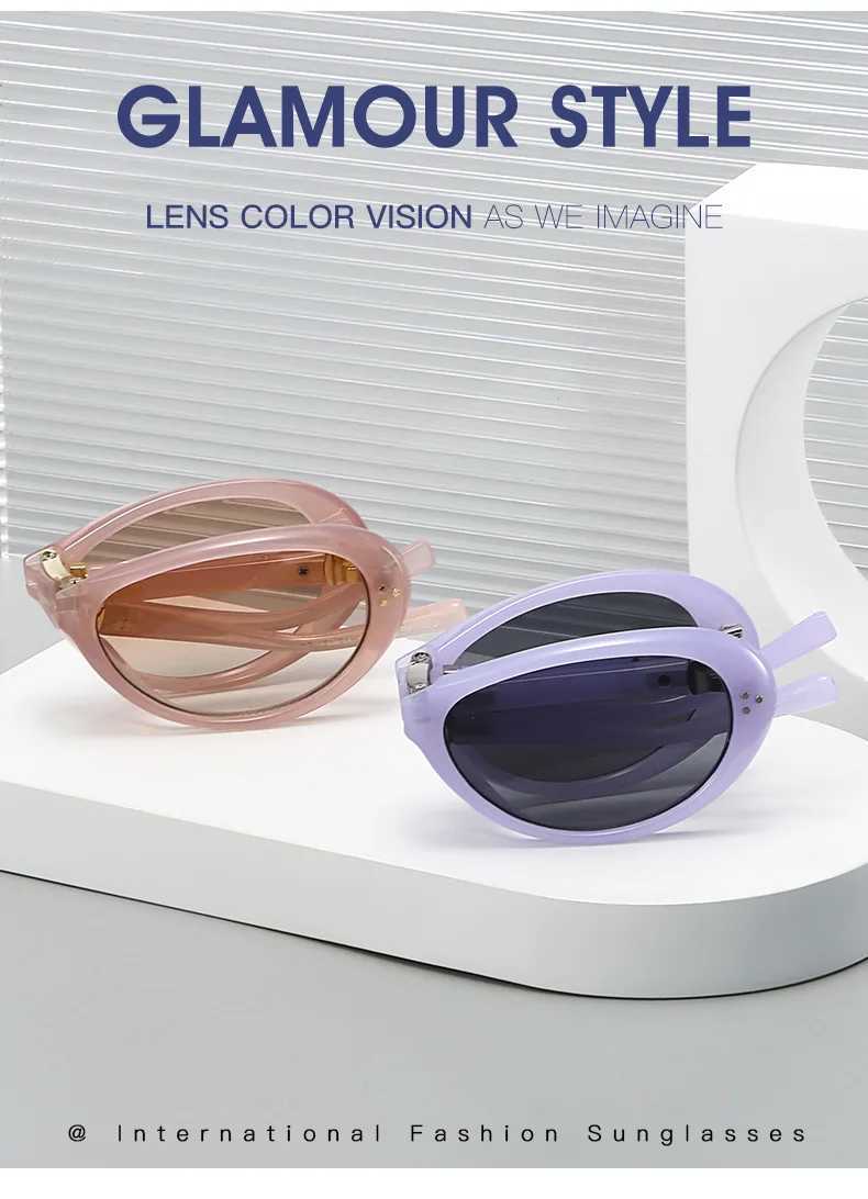 2025 Rivets Oval Sunglasses Women Brand Designer Foldable Easy Taking Female Shades UV400 D260326