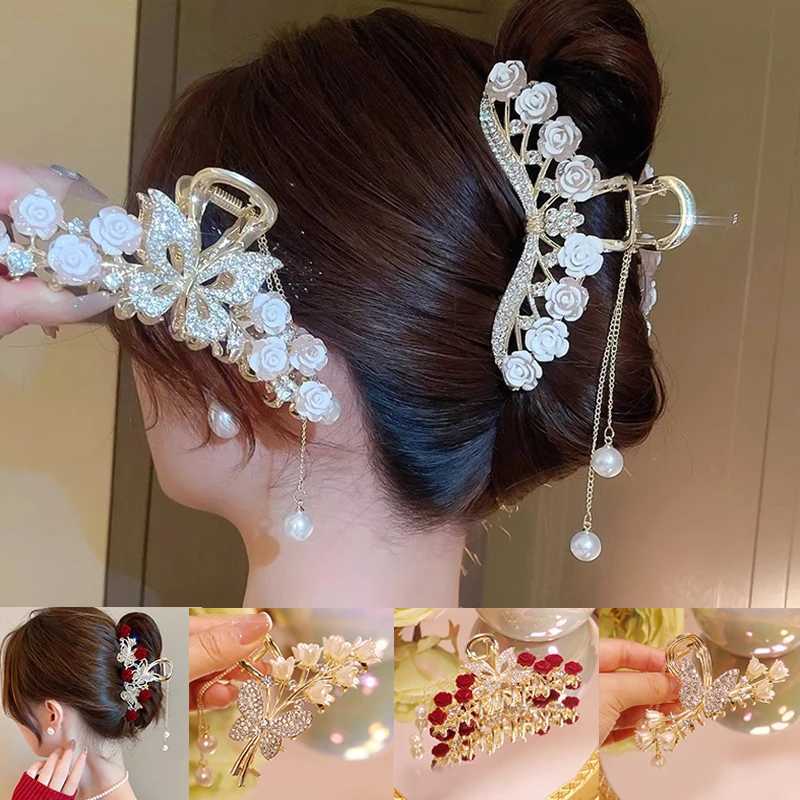Light Luxury Rhinestone Bell Orchid Tassel Hair Clip Flowers Rose Butterfly Claw Clip Shark Hair Claw Barrette Hair Accessories H260326